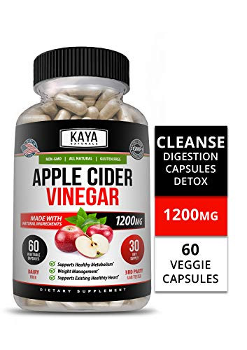 Kaya Naturals Apple Cider Vinegar Pills  60 Count Capsules for Fast Weight Loss  Cleanse  Appetite Suppressant  Bloating Relief  Non GMO and Gluten Free  60 Capsules
