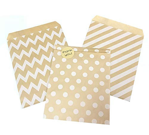 Gift Wrap Bags 30pcs Greeting Cards Kraft Envelopes Paper Candy Cookie Bags Paper Treat Sacks Candy Buffet Treat Bags Chevron Stripe Dots Party Favor Gift Paper Bag