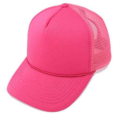 DALIX Plain Blank Trucker Hat Mesh Cap in Hot Pink