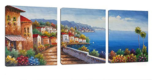Living Room Canvas Wall Art Mediterranean Sea Artwork - 12" x 14" x 3 Panels Canvas Painting Modern Picture for Bedroom Wall Decor Home Decoration
