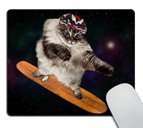 Smooffly Gaming Mouse Pad Custom Funny cat Skating in Cosmos Mousepad Non Slip Rubber Rectangle Mouse Pads for Computers Laptop