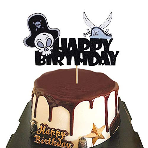 Pirate Themed Cake Topper Happy Birthday Cake Decoration for Kids Nautical Sailing Treasure Black Party Decorations Supplies Pirate Themed Cake Topper Happy Birthday Cake Decoration for Kids Nautical Sailing Treasure Black Party Decorations Supplies