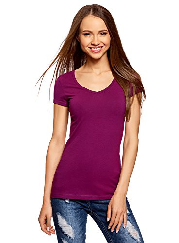oodji Collection Women s Basic V Neck T Shirt  Purple  Small