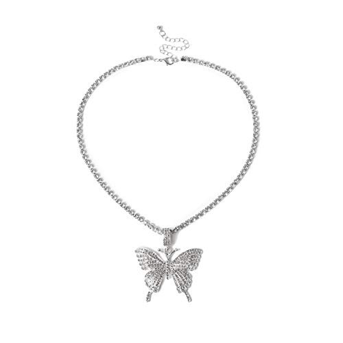 H Z Statment Big Butterfly Pendant Necklace Rhinestone Chain for Women Bling Silver Chain Crystal Choker Necklace Jewelry Silver H Z Statment Big Butterfly Pendant Necklace Rhinestone Chain for Women Bling Silver Chain Crystal Choker Necklace Jewelry Silver