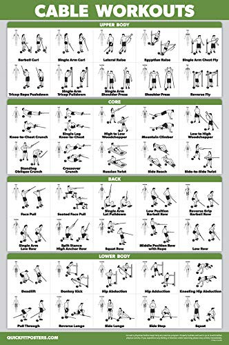 QuickFit Cable Machine Workout Poster   Cable Machine Exercise Chart  Laminated  18  x 27