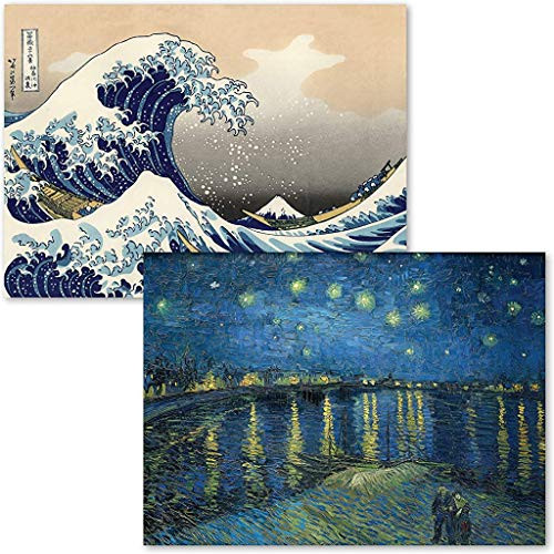 PalaceLearning 2 Pack   Starry Night Over The Rhone by Vincent Van Gogh   The Great Wave Off Kanagawa by Katsushika Hokusai   Fine Art Poster Prints  Laminated  18  x 24