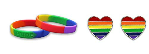 Fundraising 2 Adult Size Gay Pride Rainbow Silicone Bracelets   2 Gay Pride Pins   Support LGBTQ Cause