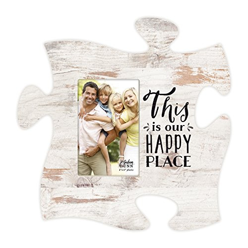 This Is Our Happy Place White Distressed Wood Look 4 x 6 Wood Puzzle Wall Plaque Photo Frame