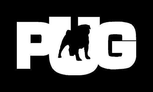 Makarios LLC Pug Silhouette MKR Decal Vinyl Sticker  Cars Trucks Vans Walls Laptop White 5 5 x 2 7 in MKR1147