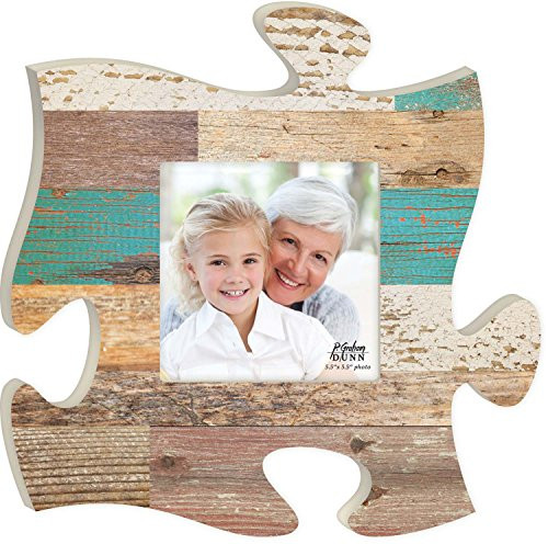 Teal Multicolor Distressed Wood Look 12 x 12 Wall Hanging Wood Puzzle Piece Photo Frame