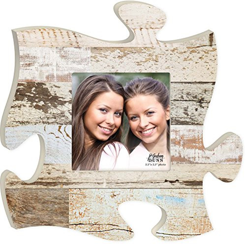 White Multicolor Distressed Wood Look 12 x 12 Wall Hanging Wood Puzzle Piece Photo Frame