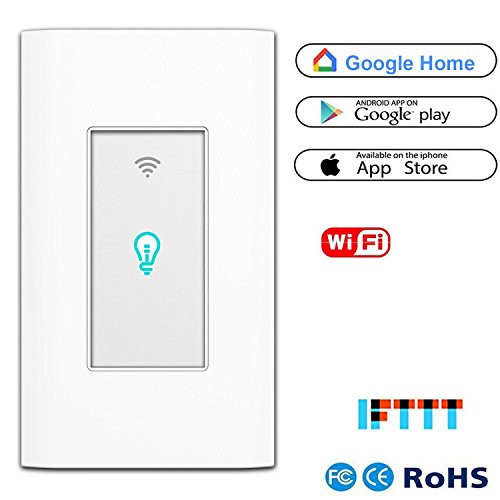 Smart Light Switch, WiFi Wall Wireless Touch Switch Compatible with Amazon Alexa and Google Home, Remote Control Lights and Appliances Timing Function, Overload Protection, No Hub Required