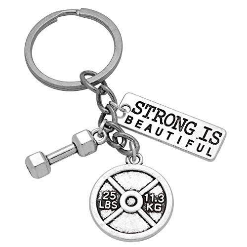 Art Attack Strong Is Beautiful Workout Gym Keychain  Barbell Dumbbell Weight Exercise Pendant Charm Key Ring
