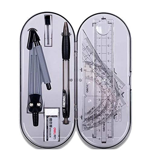Rocutus Math Geometry Kit Set Student Study Supplies with Shatterproof Storage Box Including Protractor  Rulers  Compass  Compass Lead  Mechanical Pencil and Erasers  8 Pieces