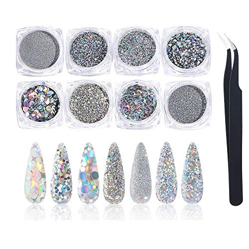 Luomi 8 Boxes Holographic Nail Art Sequins Glitter Kits Nail Art Sequins Powder Metallic Shining Flakes Silver Nail Set for Nails Manicure Art Craft Decoration
Luomi 8 Boxes Holographic Nail Art Sequins Glitter Kits Nail Art Sequins Powder Metallic Shining Flakes Silver Nail Set for Nails Manicure Art Craft Decoration
