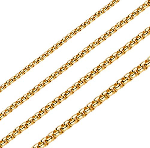 2MM 18K Real Gold Plated Square Rolo Chain Stainless Steel Round Box Chain Necklace Men Women Jewelry 20 Inches 2MM 18K Real Gold Plated Square Rolo Chain Stainless Steel Round Box Chain Necklace Men Women Jewelry 20 Inches