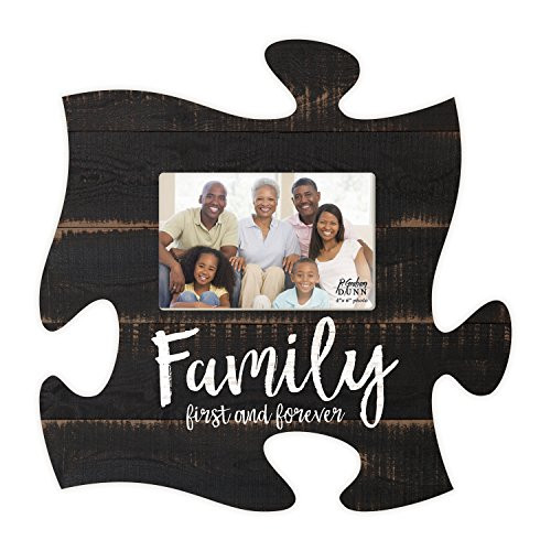 P. GRAHAM DUNN Family First & Forever Black Distressed Wood Look 4 x 6 Wood Puzzle Wall Plaque Photo Frame