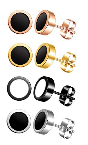 4 Pairs Enamel Round Stud Earrings Stainless Steel for Men Women  4 Colors Set  6MM 8MM 10MM 12MM Option