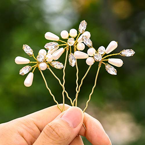 Barode Bridal Wedding Hair Pins Silver Crystal Pearl Hairpin Rhinestones Flower Bride Hair Accessories for Women and Girls Pack of 3   Gold Barode Bridal Wedding Hair Pins Silver Crystal Pearl Hairpin Rhinestones Flower Bride Hair Accessories for Women and Girls Pack of 3   Gold