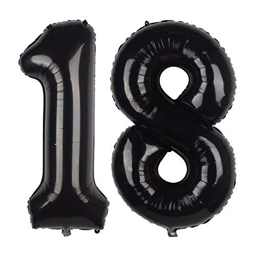 Tim Lin 40 inch Black 18 Number Jumbo Foil Mylar Helium Balloons   Party Decoration Supplies Balloons   Great for 18th Birthday or 18th Any Anniversary Parties Events