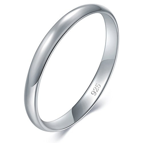 BORUO 925 Sterling Silver Ring High Polish Plain Dome Tarnish Resistant Comfort Fit Wedding Band 2mm Ring Size 5 5