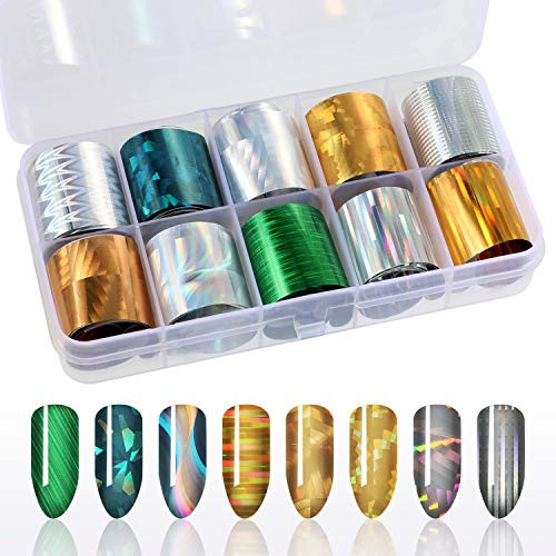 10 Rolls Holographic Nail Foil Transfer Stickers  Mwoot Nail Art Sticker Tips Wraps Transfer Foil  Starry Sky Patterns Nail Decals DIY Manicure Decoration Kit