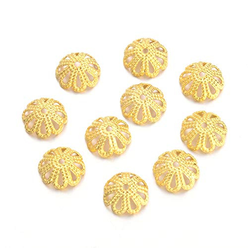 Craftdady 100Pcs 18K Gold Flower Spacer Bead Caps Filigree Metal End Caps for Jewelry Making Hole  1mm