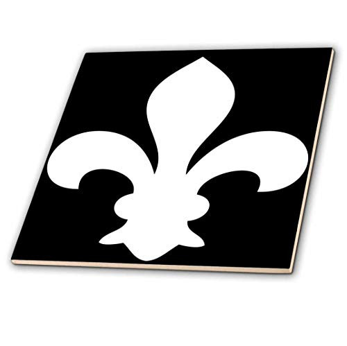 3dRose ct_35248_1 Fleur De Lis White on Black Ceramic Tile, 4"