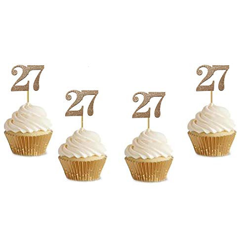 20 Pack of Number 27  Cupcake Toppers Glitter Rose Gold 27th Birthday Party Anniversary Party Cupcake Toppers