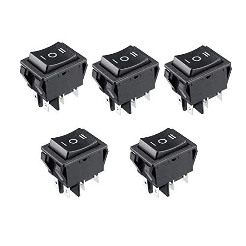 Aodesy 5Pcs 6 Terminal 3 Position Boat Rocker Switches Black DPDT 16A 250V AC 20A 125V ON Off ON