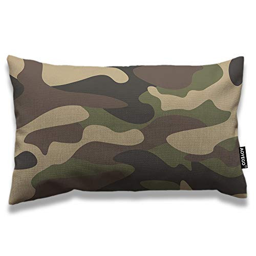 AOYEGO Green Throw Pillow Cover 12x20 Inch Retro Classic Camouflage Green Brown Olive Color Forest Rectangle Pillow Cases Home Decorative Cotton Linen Cushion Cover for Bed Sofa
