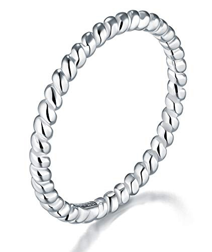 BORUO 925 Sterling Silver Ring  Twisted Eternity Band Stackable Rings 2mm Size 7