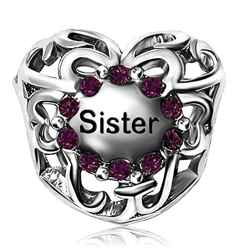 JMQJewelry Heart Love Sister Birthday Birthstone February Purple Charm for Bracelets Women Jewelry JMQJewelry Heart Love Sister Birthday Birthstone February Purple Charm for Bracelets Women Jewelry