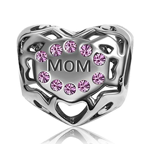 KunBead I Love You Mom Mother Purple Crystal June Birthstone Birthday Heart Charms for Bracelet KunBead I Love You Mom Mother Purple Crystal June Birthstone Birthday Heart Charms for Bracelet