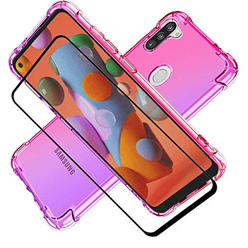 HNHYGETE Samsung Galaxy A11 Case with Tempered Glass Screen Protector for Girls Women  Shockproof Two Color Soft TPU Cases for Samsung Galaxy A11  Pink Purple