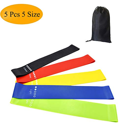 Dayxi Resistance Loop Bands  Set of 5   Fitness Exercise Bands with Exercise Guide   Carry Bag Natural Latex Workout Bands for Legs Butt Yoga Crossfit Training Stretching Physical Therapy Pilates