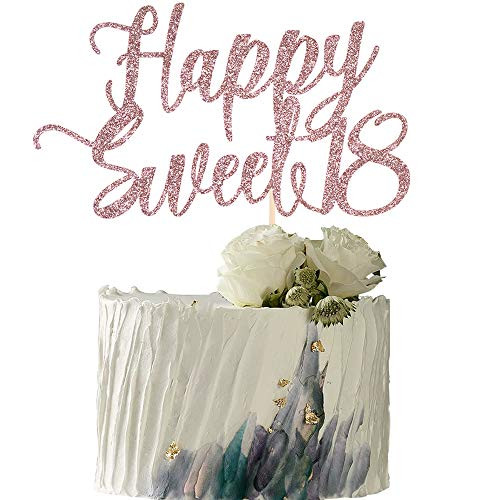 YUINYO Happy Sweet 18 Cake Topper  Cheers to 18 Year   Happy 18th Birthday Cake Topper  Sweet Eighteen  18th Wedding Anniversary Party Decoration  Rose Gold