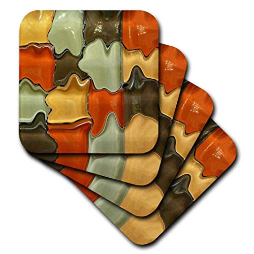 3dRose cst_53245_1 Brown Orange Yellow Green Glass Abstract-Soft Coasters, Set of 4