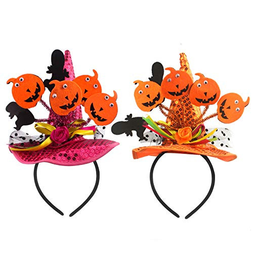 Halloween Pumpkin Headbands   Witch Hat  Halloween Headband with Glitter  Flower   Riibbon  Pumpkin Hat with Sequins  Kids Pumpkin Headband for Witch   Vampire Costume