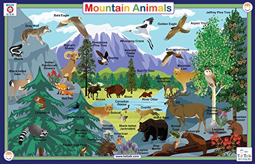 Tot Talk Mountain Animals Educational Placemat for Kids  Washable and Long Lasting