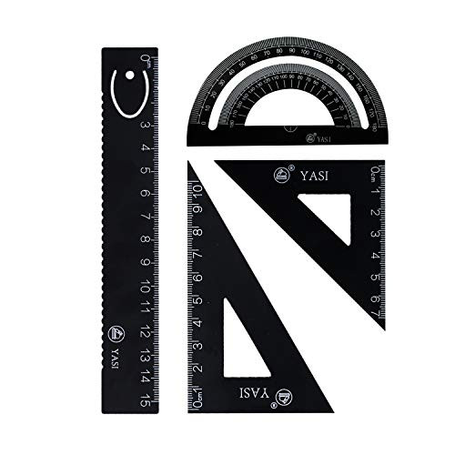 Steel Scale Ruler Set for Students  Teacher  2 Pcs Triangular Ruler   Protractor   Straight Ruler  Math Geometry Tool for Draftsman  Engineers  Design  Graphic  Examination  Math Or Painting  Black