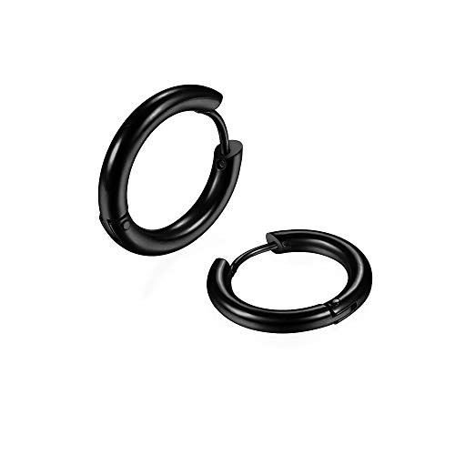 2Pcs 316L Surgical Stainless Steel Huggie Hoop Earrings 10mm Black Plating Hinged Cartilage Piercing Sleeper Earrings for Men Womens Sensitive Ears Black 10mm