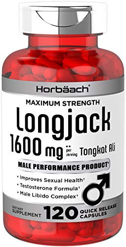 Longjack Tongkat Ali 1600 mg   120 Capsules   Longifolia Root Extract Powder   Testosterone Formula   Non GMO  Gluten Free   by Horbaach
