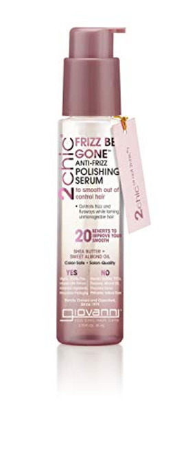 GIOVANNI 2chic Frizz Be Gone Anti Frizz Polishing Serum  2 75 oz  Natural Hair Smoothing Formula with Shea Butter   Sweet Almond Oil  No Parabens  Color Safe  Pack of 1