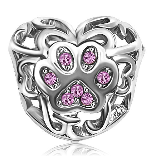 KunBead Purple Crystal June Birthstone Dog Paw Prints Love Heart Charms for Bracelets KunBead Purple Crystal June Birthstone Dog Paw Prints Love Heart Charms for Bracelets
