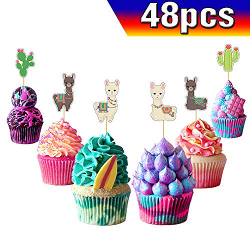 Llama Alpaca Cactus Cupcake Toppers Llama Alpaca Cactus Cake Toppers 48PCS  Llama Alpaca Cactus Happy Birthday Party Supplies Cake Decorations for Llama Alpaca Cactus fans  Kids Birthday Party
