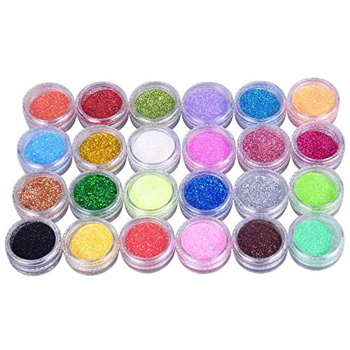 XIZHI 24 Color Nail Art Glitter Powder Makeup Nail Art Glitter Dust DIY Decoration Kit