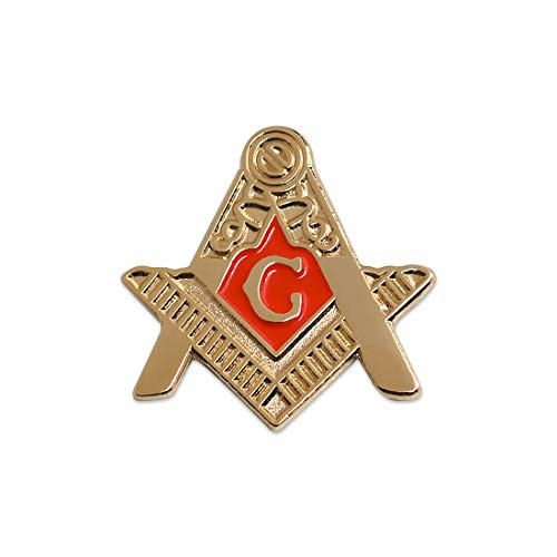 Fellowcraft Square   Compass Masonic Lapel Pin    Gold   Red  1   Tall