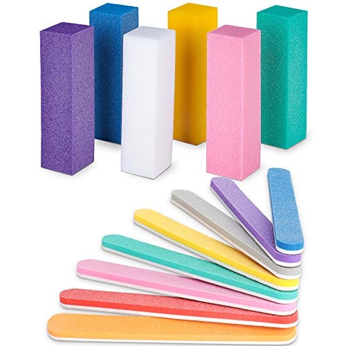 Nail Files and Buffer Kit 14Pcs Pack Professional Manicure Tools Set Rectangular Art Care Buffer Block Supplies 100 180 Grit for Salon Nail DIY Art