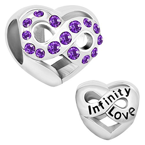 ReisJewelry Infinity Love Charm Filigree Heart Charms Beads for Bracelet  Feb Purple